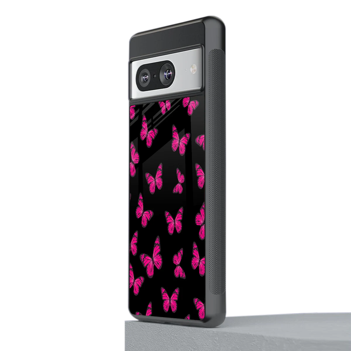 Butterfly Burst Black stylish phone case for google pixel 8 | glossy glass and slim fit