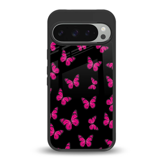 Butterfly Burst Black back phone cover | glass case for google pixel 9 pro xl