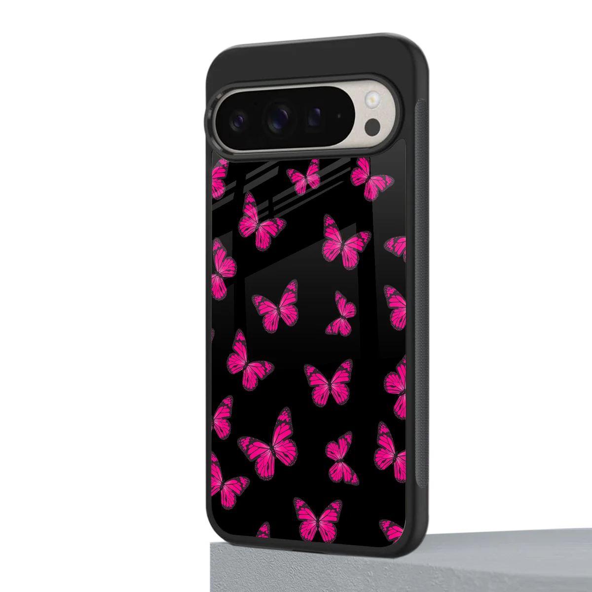 Butterfly Burst Black google pixel 9 pro mobile cover | shockproof glass phone case