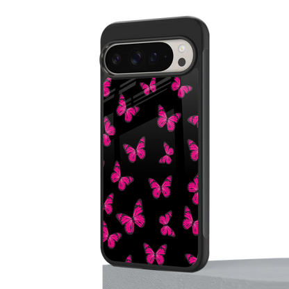 Butterfly Burst Black google pixel 9 pro mobile cover | shockproof glass phone case