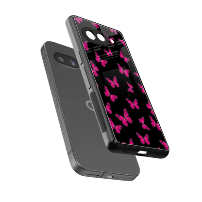 Butterfly Burst Black sleek google pixel 9a cover with tempered glass back and TPU edges
