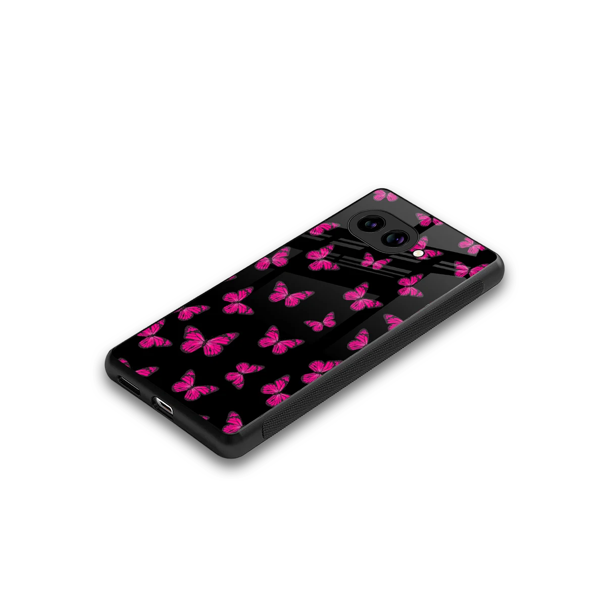 Butterfly Burst Black stylish phone case for google pixel 9a | glossy glass and slim fit
