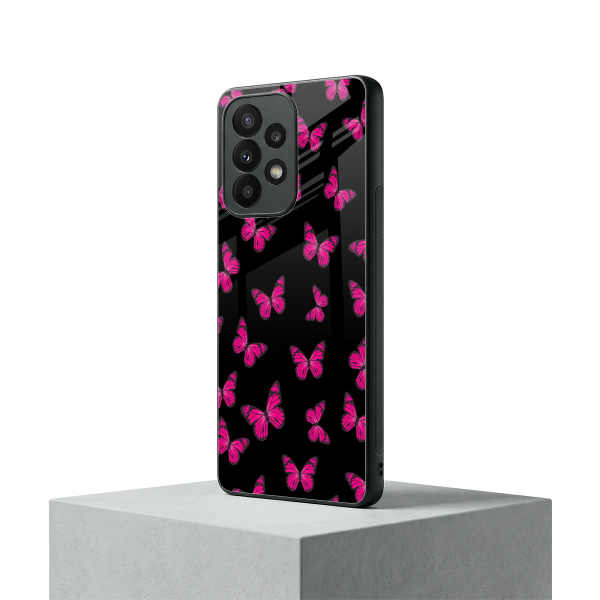 Butterfly Burst Black samsung galaxy a23 mobile cover | shockproof glass phone case