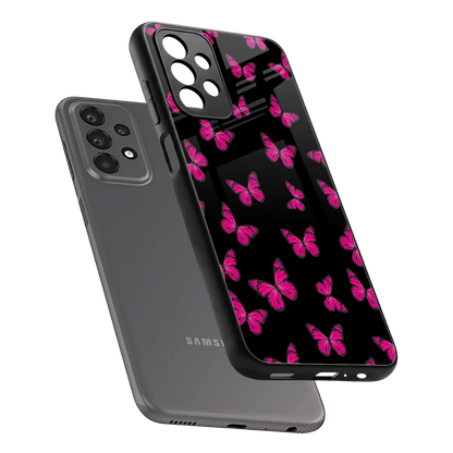 Butterfly Burst Black sleek samsung galaxy a23 cover with tempered glass back and TPU edges
