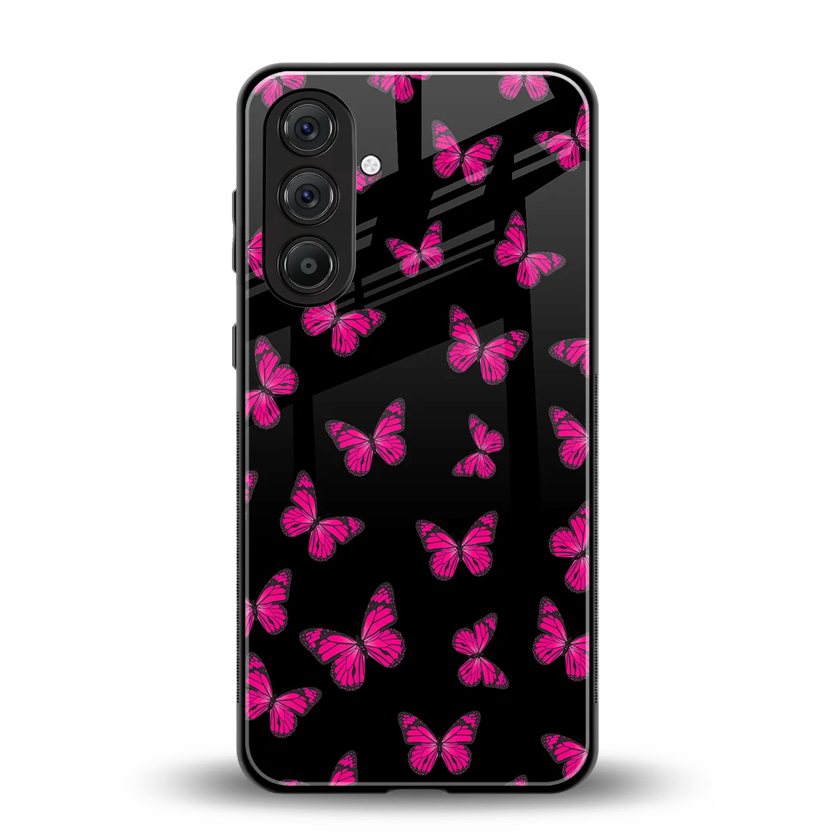Butterfly Burst Black back phone cover | glass case for samsung galaxy a55 5g