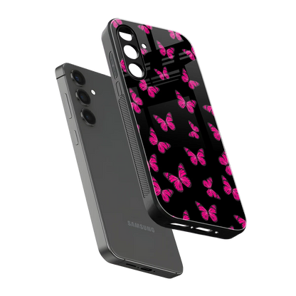 Butterfly Burst Black sleek samsung galaxy a55 5g cover with tempered glass back and TPU edges