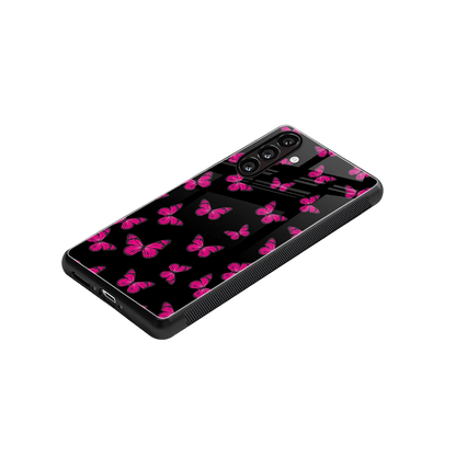 Butterfly Burst Black stylish phone case for samsung galaxy a55 5g | glossy glass and slim fit