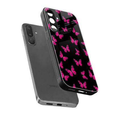 Butterfly Burst Black sleek samsung galaxy m56 5g cover with tempered glass back and TPU edges
