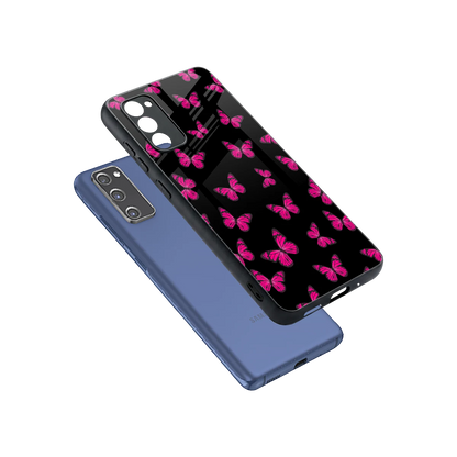 Butterfly Burst Black sleek samsung galaxy s20 fe cover with tempered glass back and TPU edges