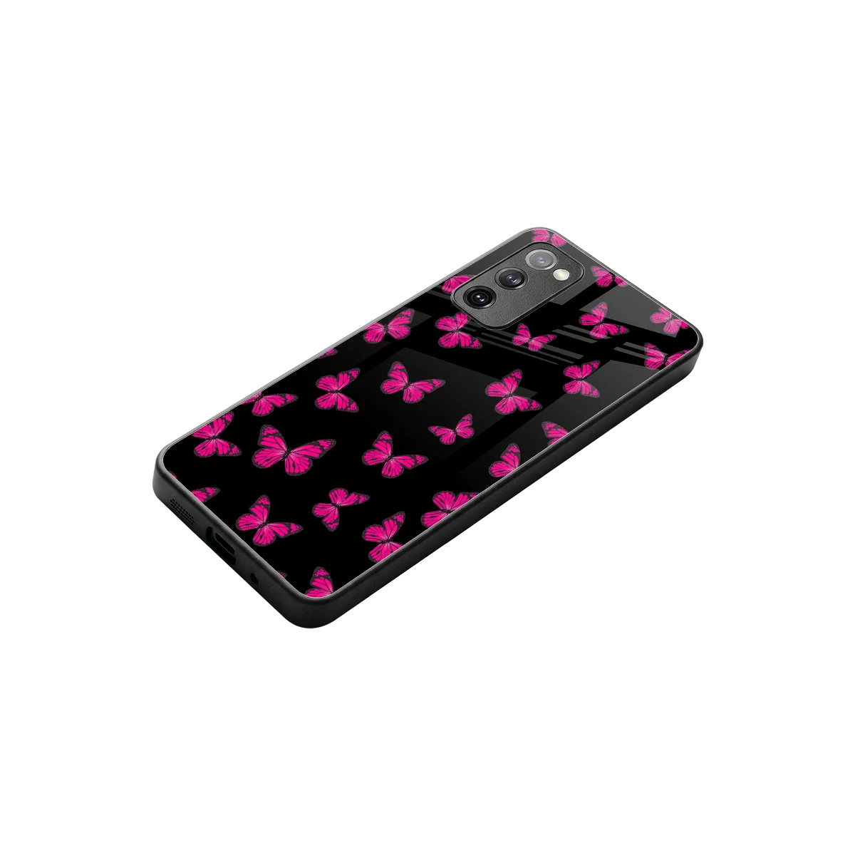 Butterfly Burst Black stylish phone case for samsung galaxy s20 fe | glossy glass and slim fit