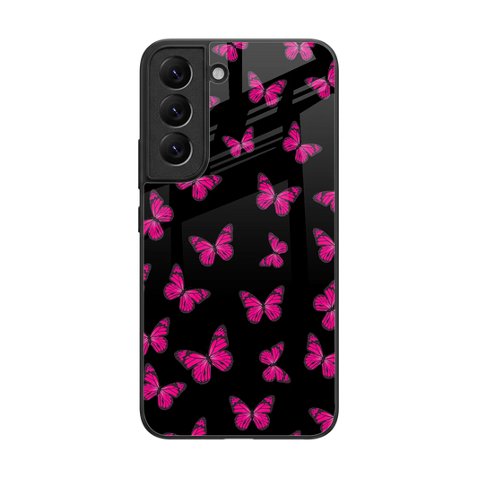 Butterfly Burst Black back phone cover | glass case for samsung galaxy s22