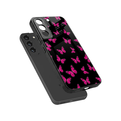 Butterfly Burst Black sleek samsung galaxy s22 cover with tempered glass back and TPU edges