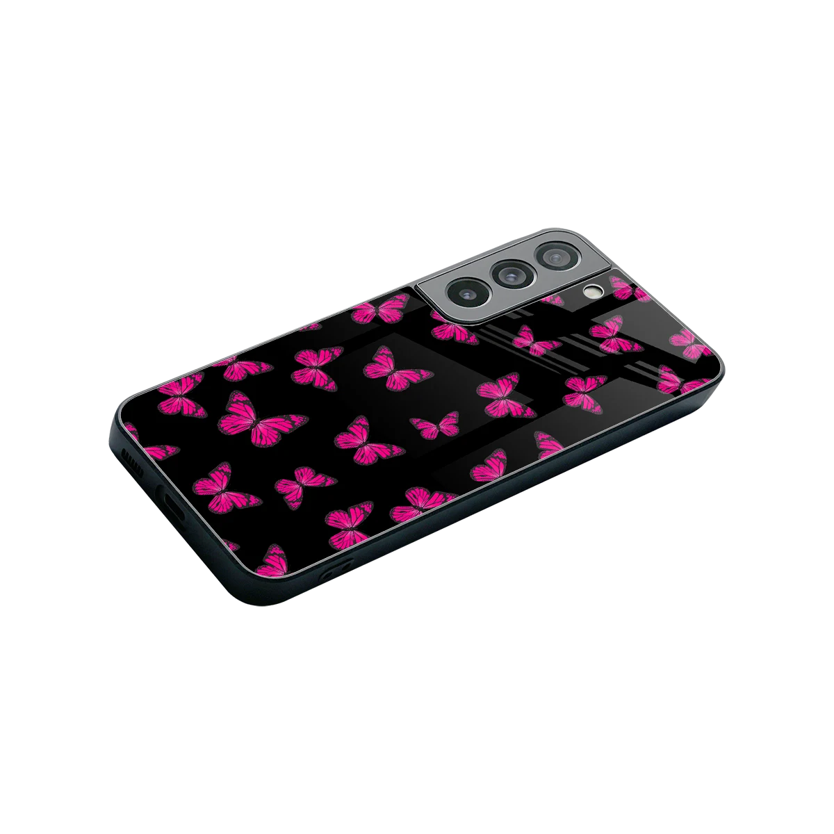 Butterfly Burst Black stylish phone case for samsung galaxy s22 | glossy glass and slim fit
