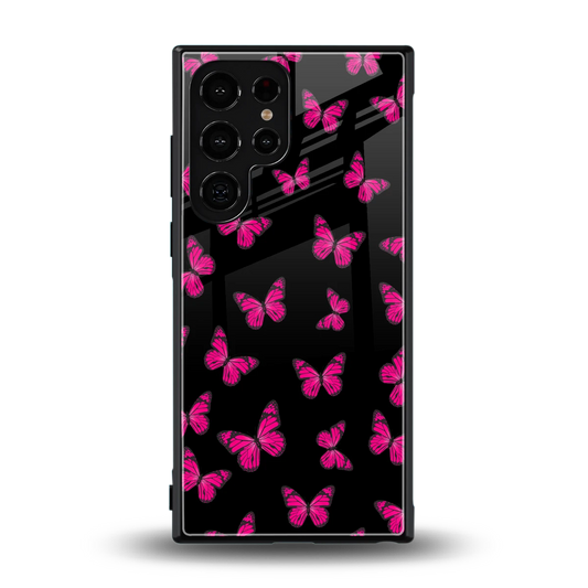 Butterfly Burst Black back phone cover | glass case for samsung galaxy s24 ultra