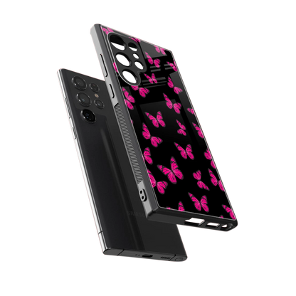 Butterfly Burst Black sleek samsung galaxy s24 ultra cover with tempered glass back and TPU edges