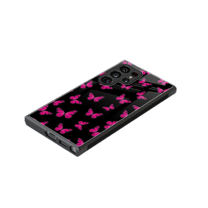 Butterfly Burst Black stylish phone case for samsung galaxy s24 ultra | glossy glass and slim fit