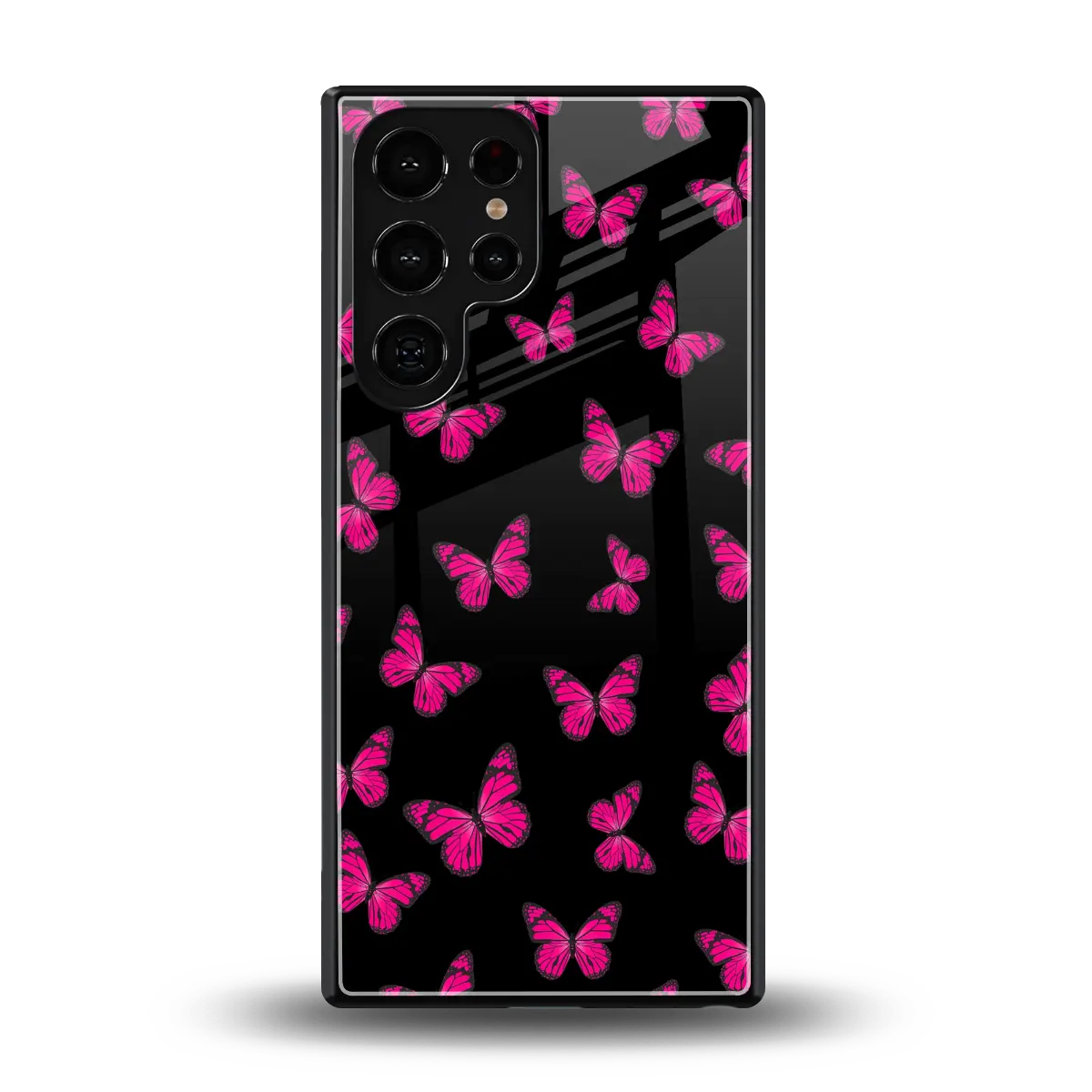 Butterfly Burst Black back phone cover | glass case for samsung galaxy s25 ultra