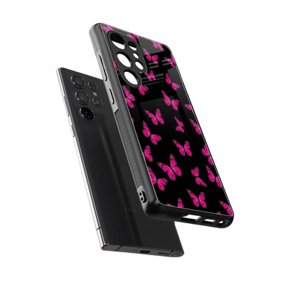 Butterfly Burst Black sleek samsung galaxy s25 ultra cover with tempered glass back and TPU edges