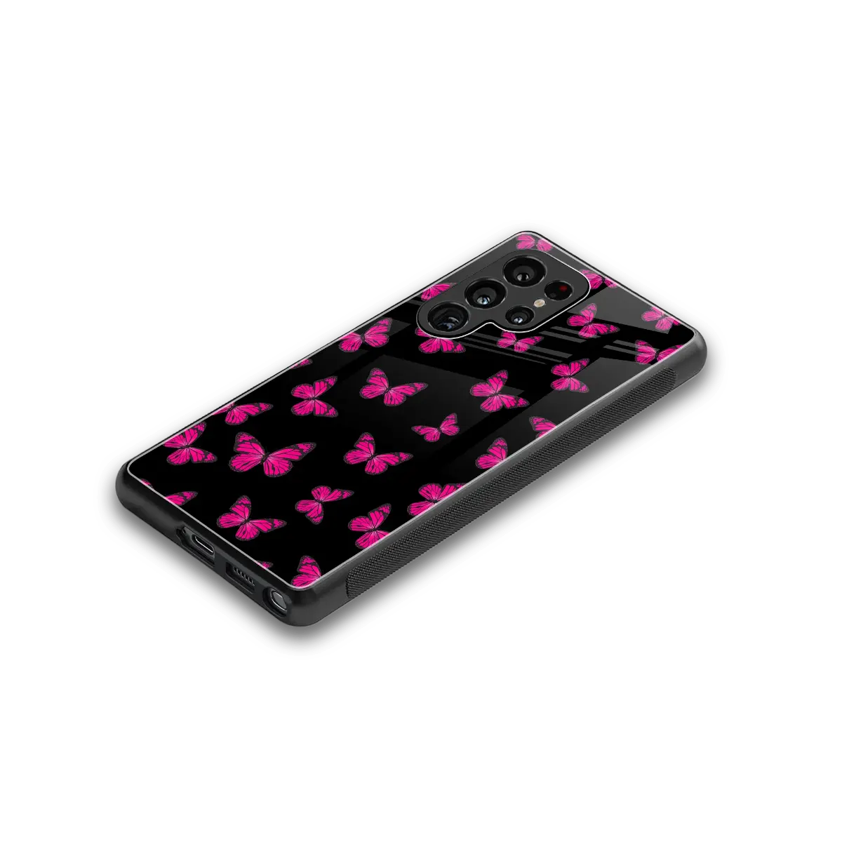 Butterfly Burst Black stylish phone case for samsung galaxy s25 ultra | glossy glass and slim fit