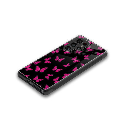 Butterfly Burst Black stylish phone case for samsung galaxy s25 ultra | glossy glass and slim fit