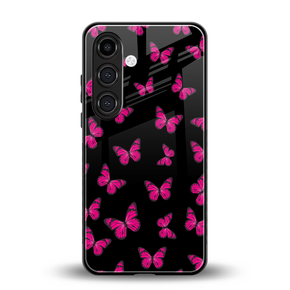 Butterfly Burst Black back phone cover | glass case for samsung galaxy s24
