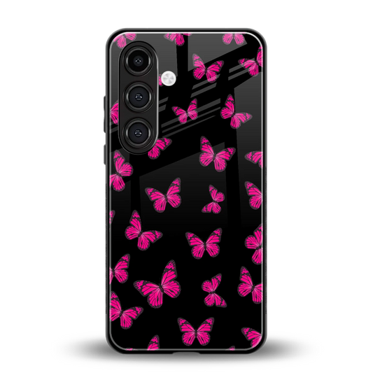 Butterfly Burst Black back phone cover | glass case for samsung galaxy s24