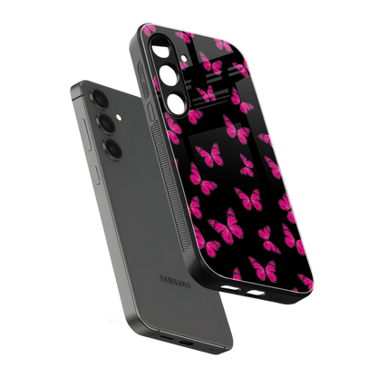 Butterfly Burst Black sleek samsung galaxy s25 cover with tempered glass back and TPU edges