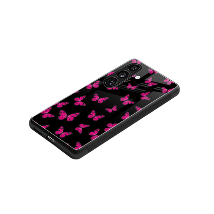 Butterfly Burst Black stylish phone case for samsung galaxy s24 | glossy glass and slim fit
