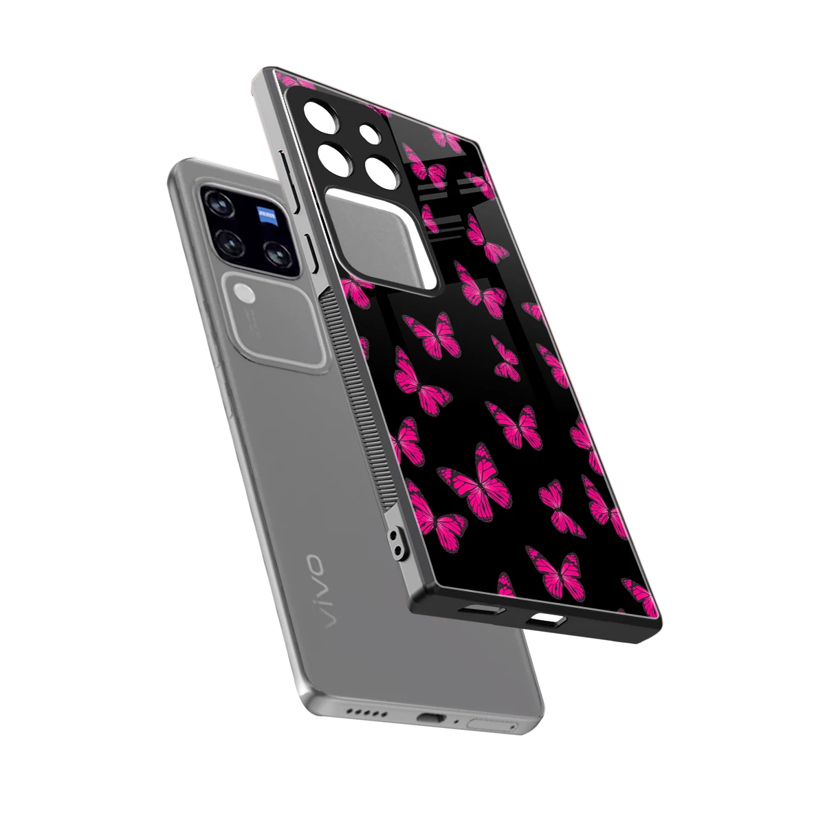 Butterfly Burst Black sleekvivo v30 pro cover with tempered glass back and TPU edges