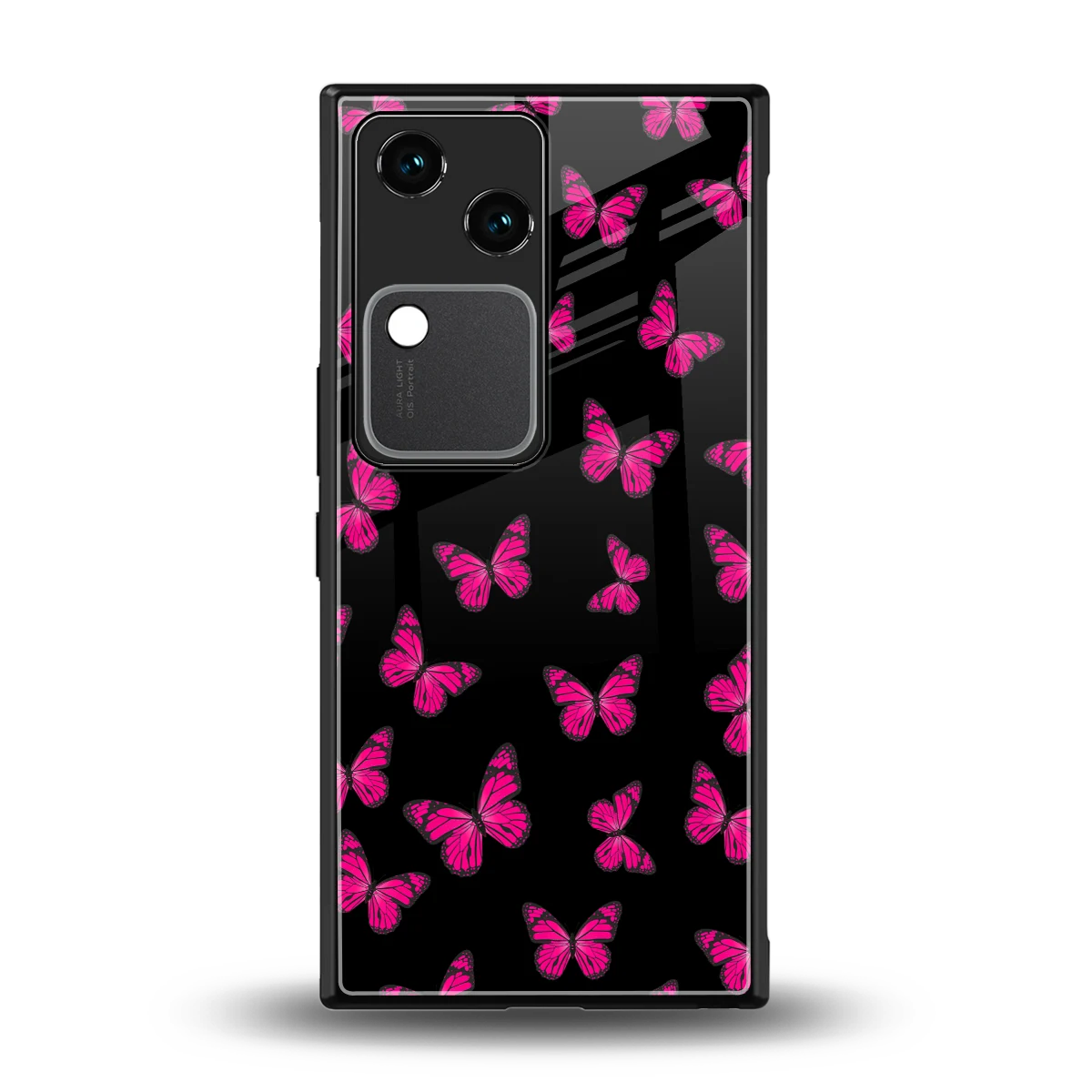 Butterfly Burst Black back phone cover | glass case for vivo v30