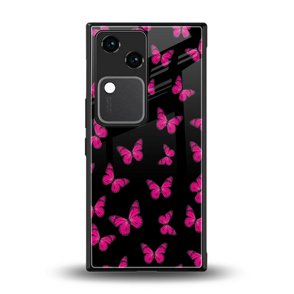 Butterfly Burst Black back phone cover | glass case for vivo v30
