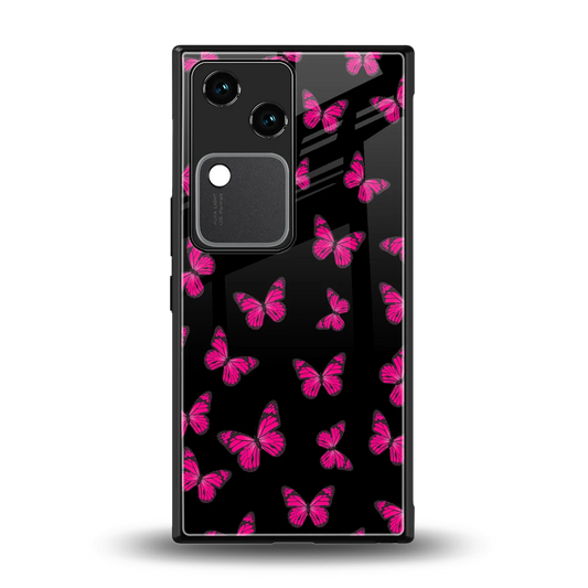 Butterfly Burst Black back phone cover | glass case for vivo v30