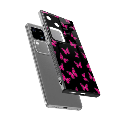 Butterfly Burst Black sleek vivo v30 cover with tempered glass back and TPU edges