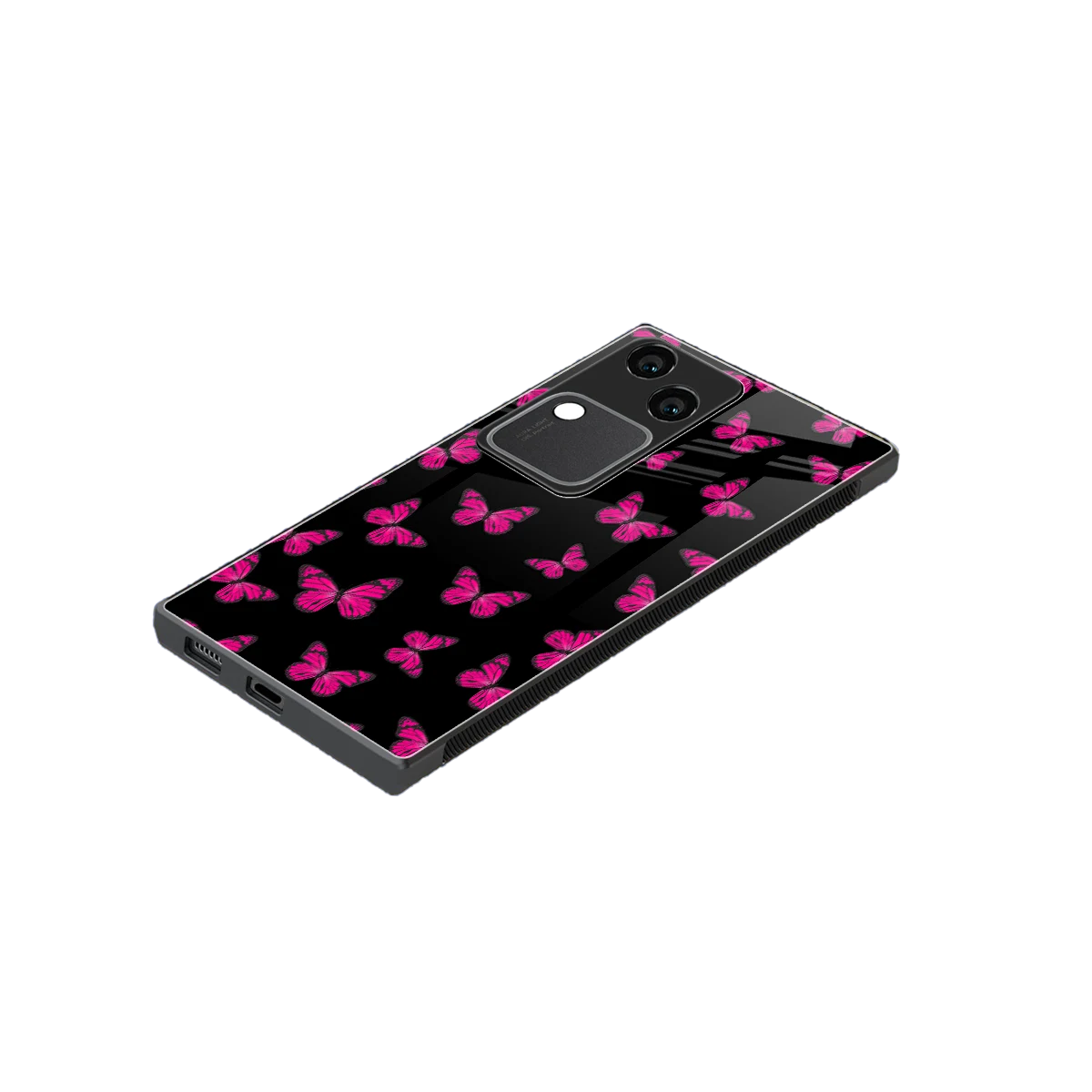 Butterfly Burst Black stylish phone case for vivo v30 | glossy glass and slim fit
