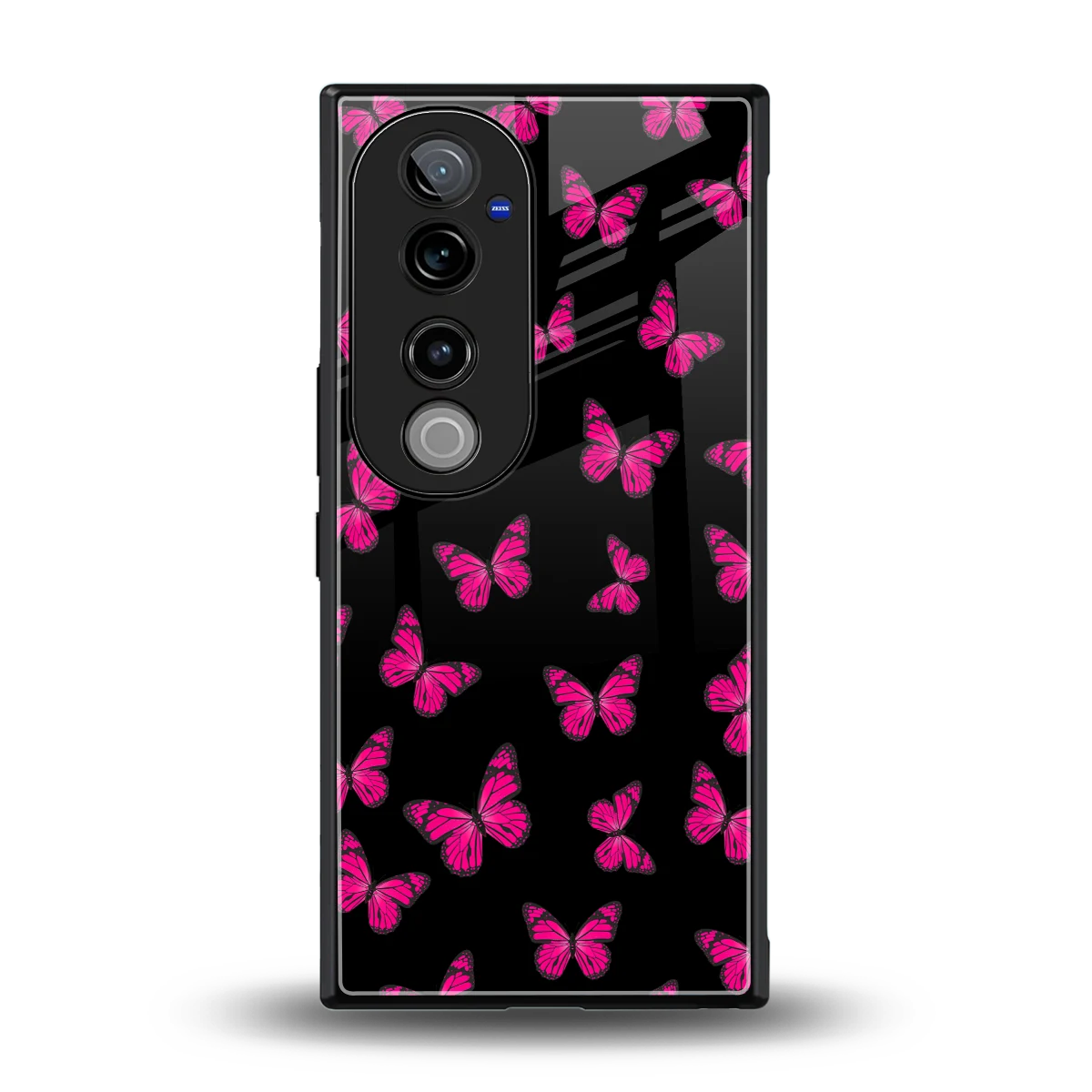 Butterfly Burst Black back phone cover | glass case for vivo v40 pro