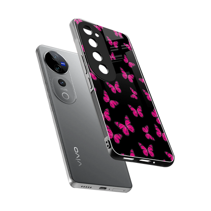 Butterfly Burst Black sleek vivo v40 pro cover with tempered glass back and TPU edges