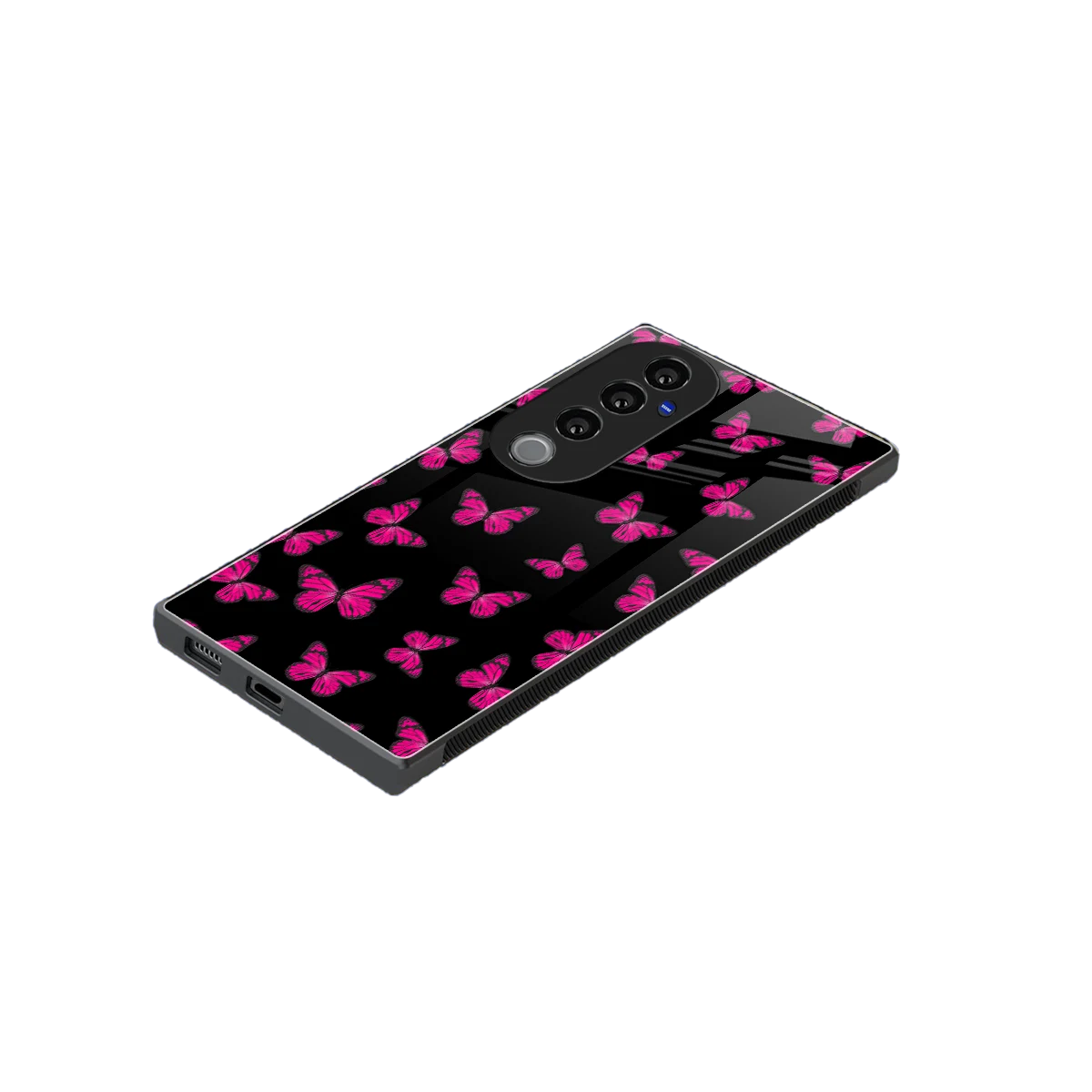 Butterfly Burst Black stylish phone case for vivo v40 pro | glossy glass and slim fit