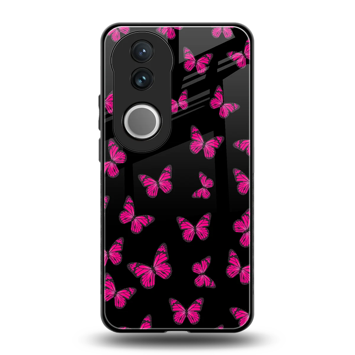 Butterfly Burst Black back phone cover | glass case for vivo v50