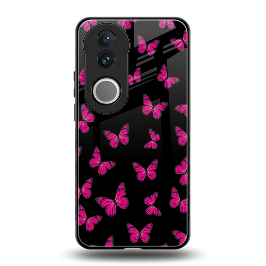 Butterfly Burst Black back phone cover | glass case for vivo v50