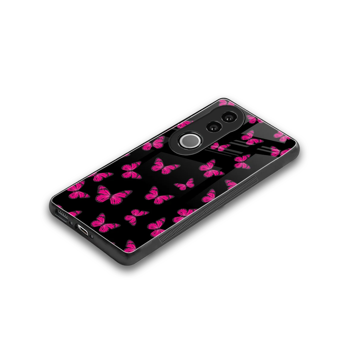 Butterfly Burst Black stylish phone case for vivo v50 | glossy glass and slim fit