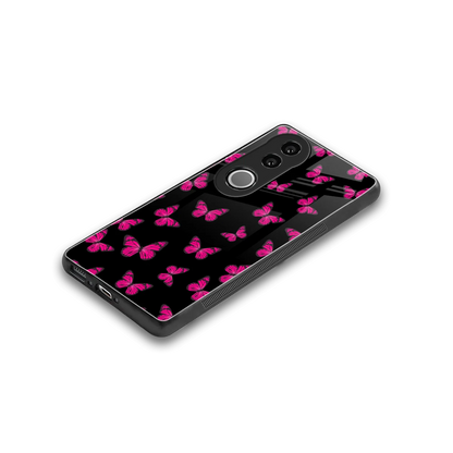Butterfly Burst Black stylish phone case for vivo v50 | glossy glass and slim fit