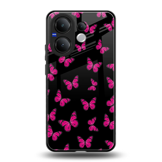 Butterfly Burst Black back phone cover | glass case for vivo v60