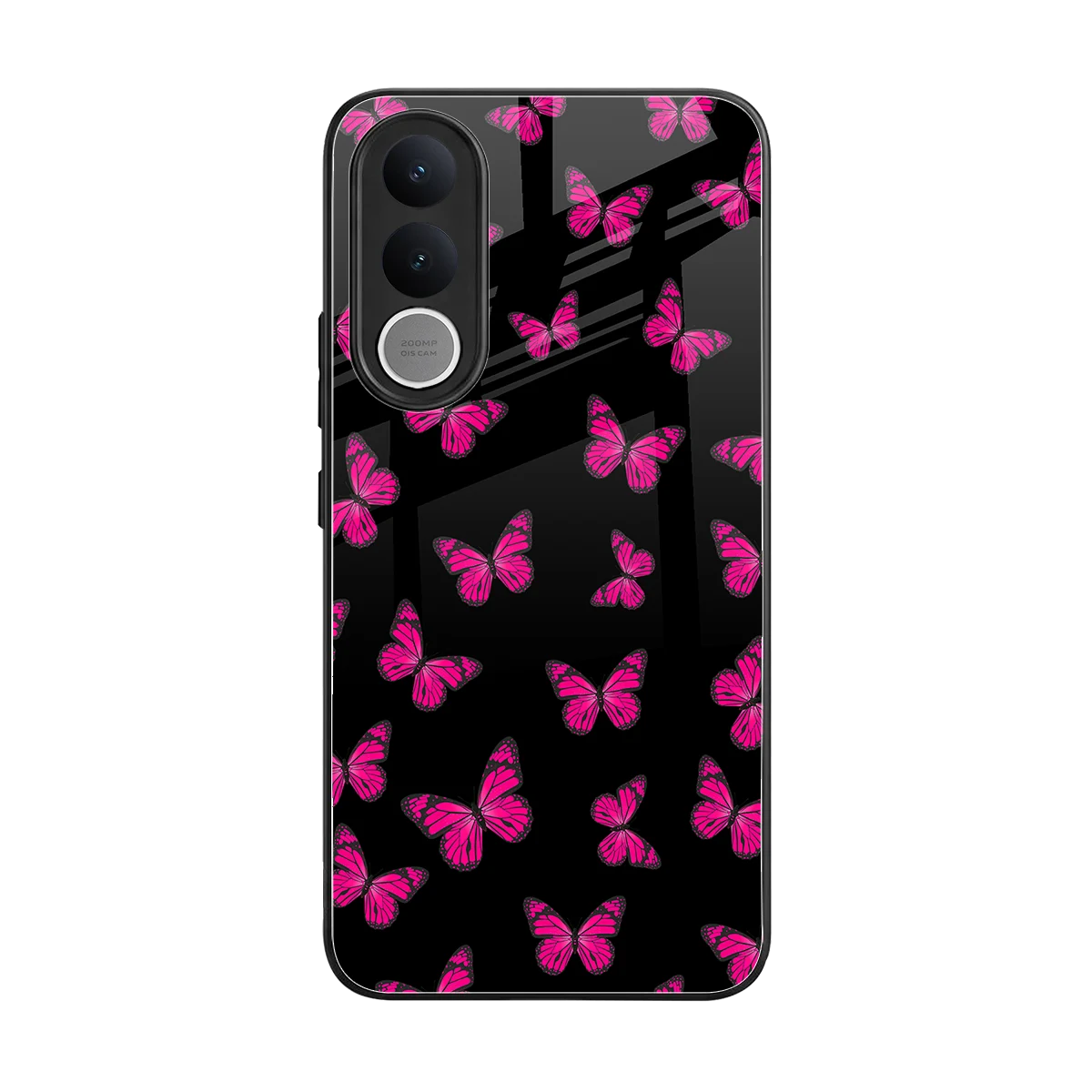 Butterfly Burst Black back phone cover | glass case for vivo v70 fe