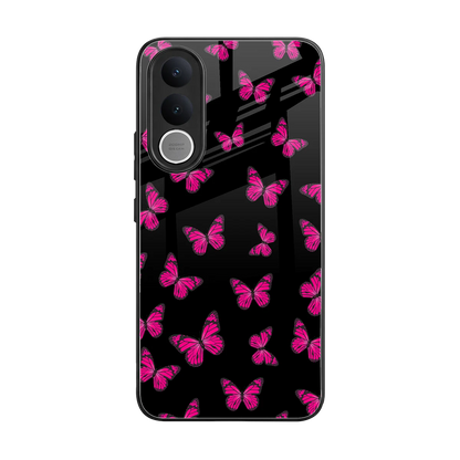 Butterfly Burst Black back phone cover | glass case for vivo v70 fe