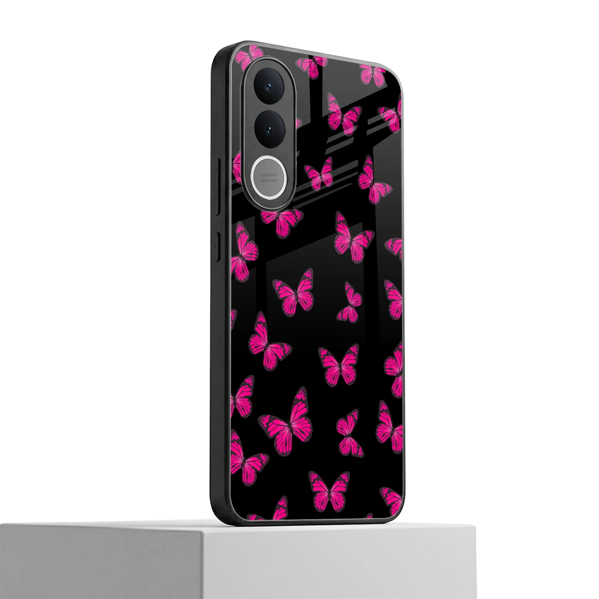 Butterfly Burst Black vivo v70 fe mobile cover | shockproof glass phone case