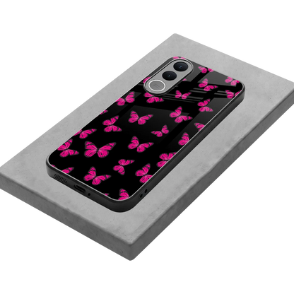 Butterfly Burst Black stylish phone case for vivo v70 fe | glossy glass and slim fit