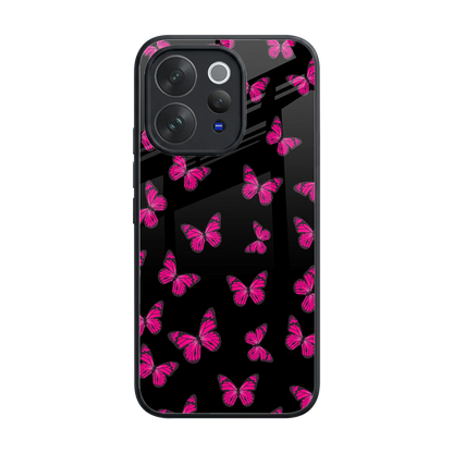 Butterfly Burst Black back phone cover | glass case for vivo v70