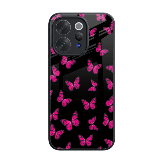 Butterfly Burst Black back phone cover | glass case for vivo v70