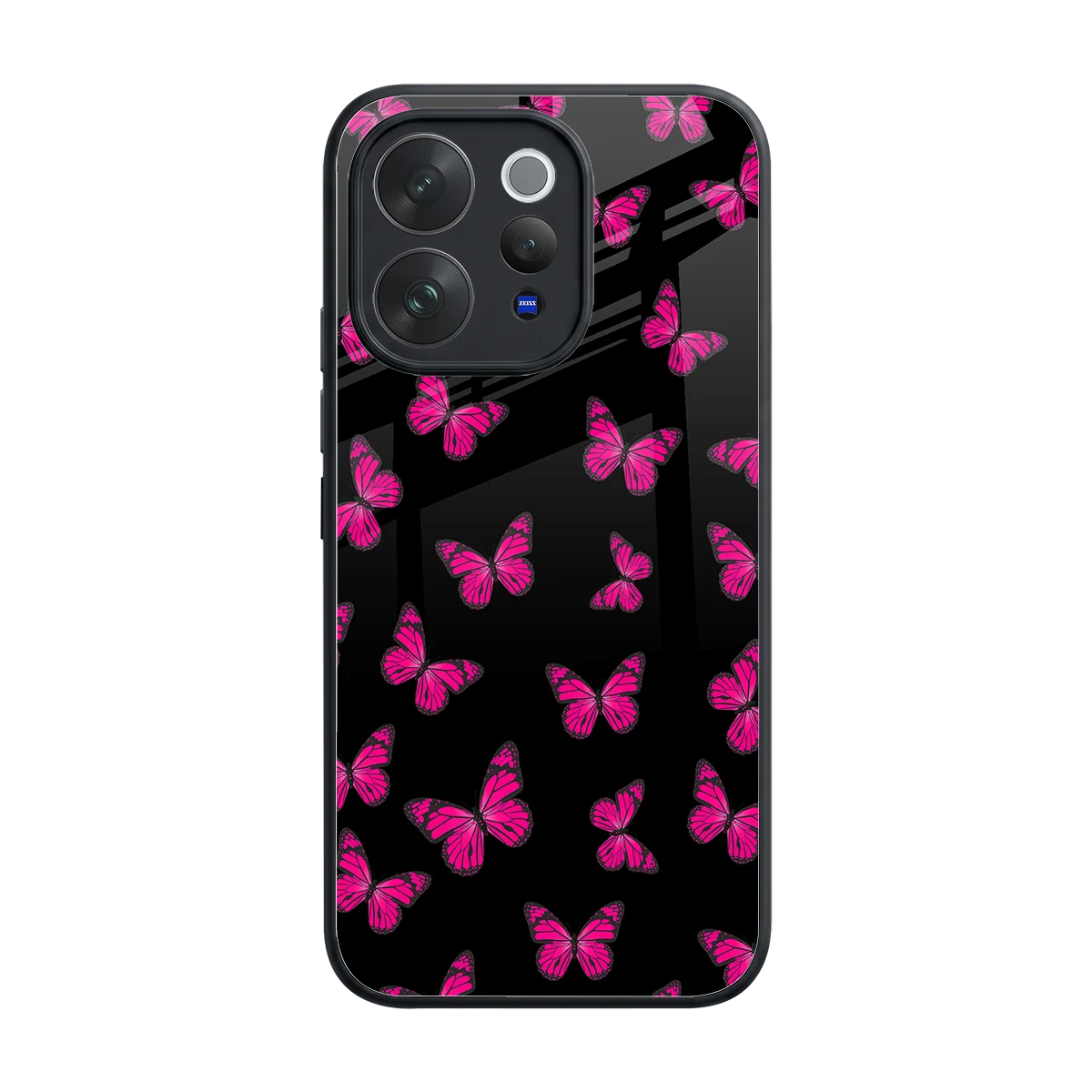 Butterfly Burst Black back phone cover | glass case for vivo v70 elite