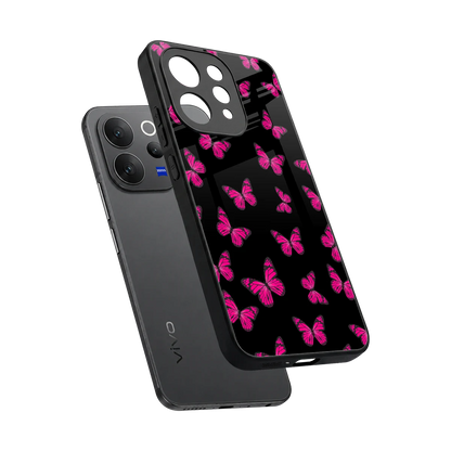 Butterfly Burst Black sleek vivo v70 cover with tempered glass back and TPU edges